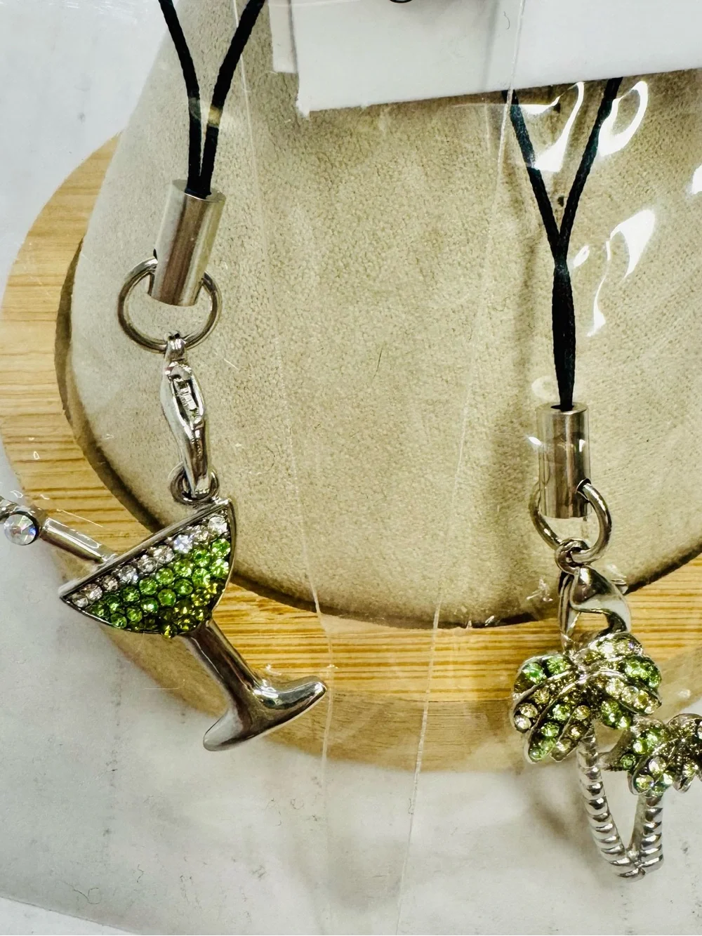 Source Unknown Green Rhinestone Palm Tree & Cocktail Phone Charms